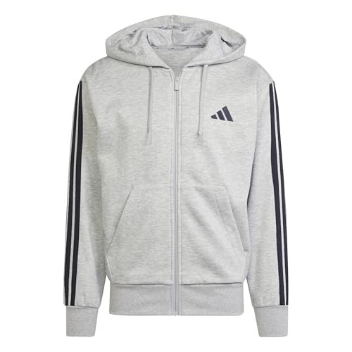 Adidas Essentials 3 Streifen French Terry Feizeitjacke Kapuzenjacke grau, schwarz