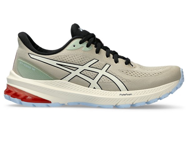 Asics Damen GT-1000 12 Laufschuh/Sportschuh beige/grau-grün-weiß-rot